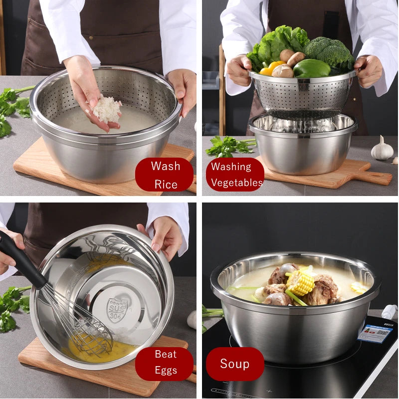 Stainless Steel Mixing Bowls & Strainer