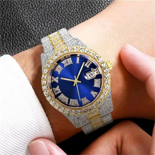 Diamond engraved steel belt Men's watch