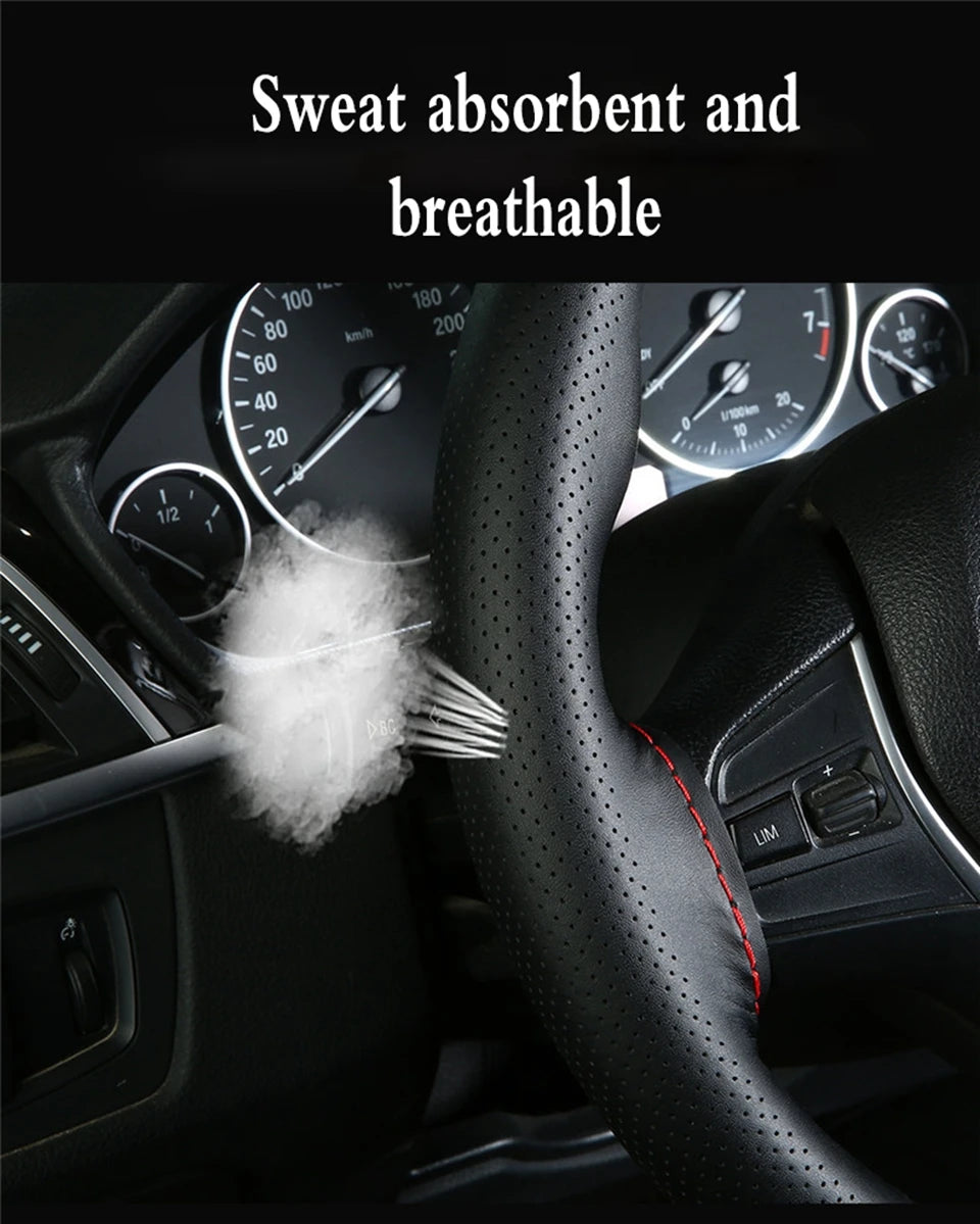 Microfiber Leather 38cm Car Steering Wheel Cover