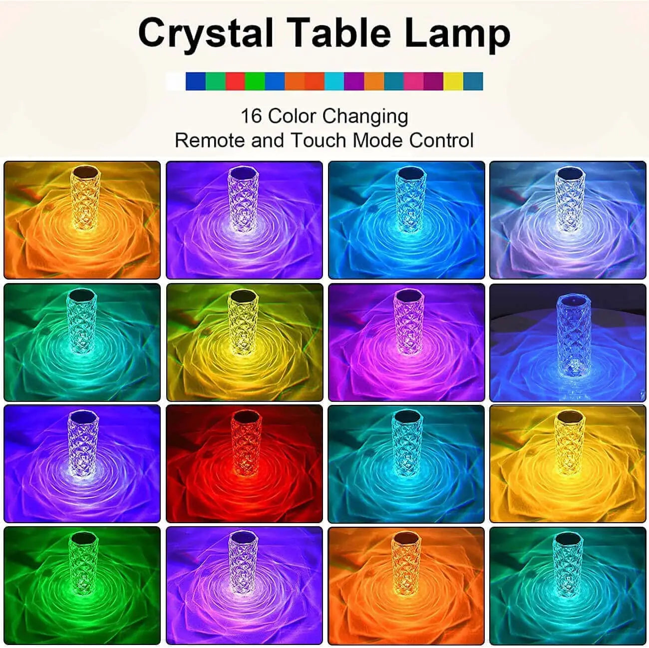 Rechargeable 16 Colors Rose LED Night Light Color Changing Crystal Touch Lamp