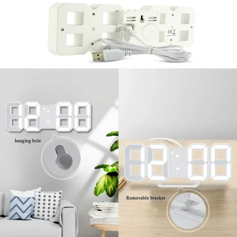 3D LED Digital Alarm Clock Wall mounted & Freestanding