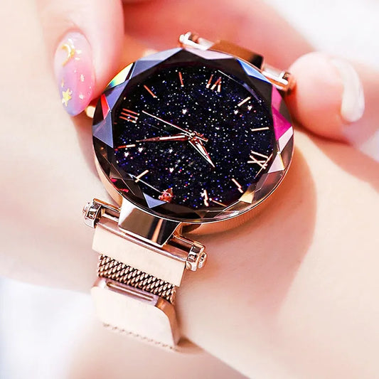 Starry Sky Women Watches. Magnet Buckle, Mesh Belt