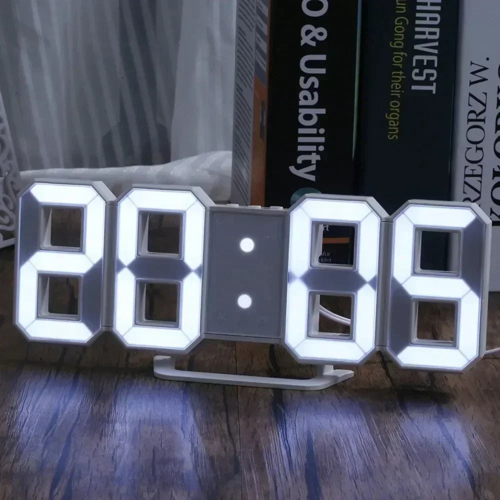 3D LED Digital Alarm Clock Wall mounted & Freestanding